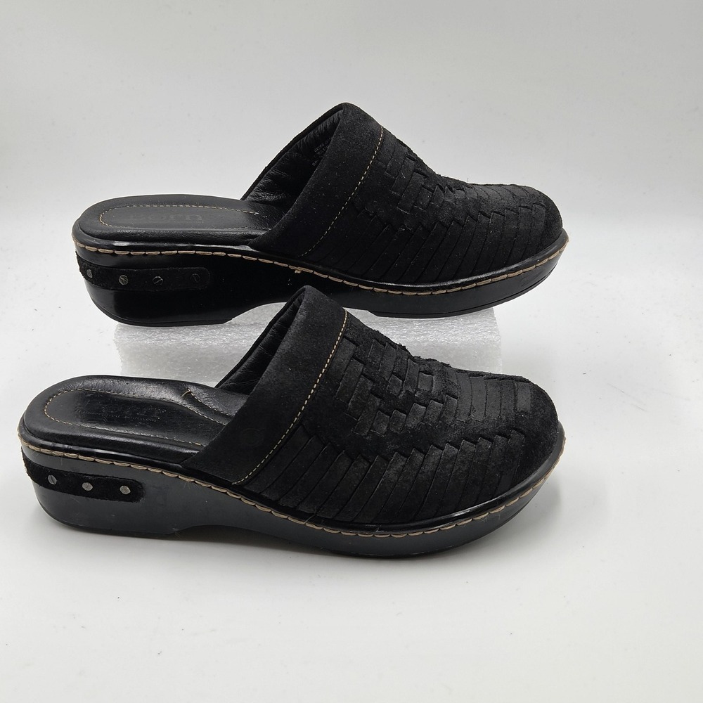 Born Shoes Womens Size 8 Black Suede Leather Clog Slip On Comfort Studded Mules - Picture 3 of 11